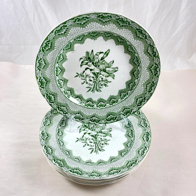 Ceramic Late Spode Copeland Garrett Green Lily Luncheon Plates 1830s, Set of 6 For Sale - Image 7 of 10