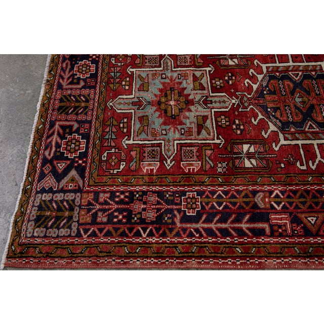 1960s 1960s Vintage Persian Heriz Handmade Red Medallion Wool Runner For Sale - Image 5 of 16