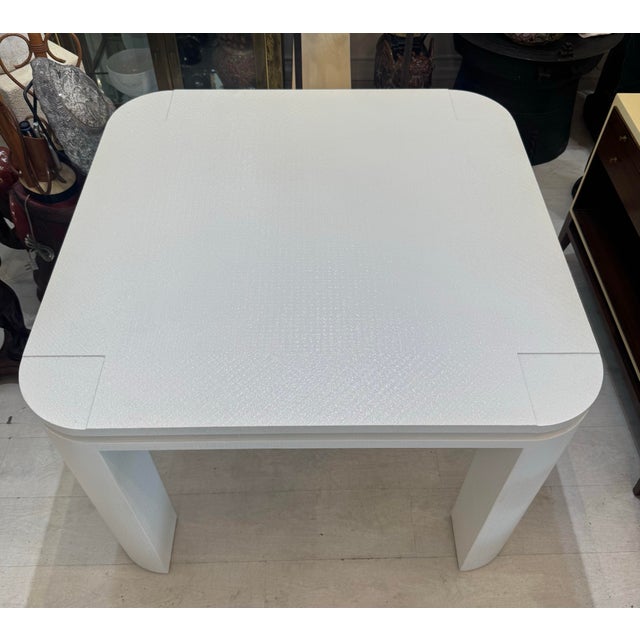 Modern Very Heavy Vintage Modern White Rafia Gaming Card Table Style and Quality of Karl Springer For Sale - Image 3 of 11