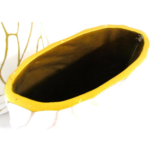 Pair of Currey & Company Cast Aluminum Anika White With Gold Accent Vases For Sale - Image 10 of 11