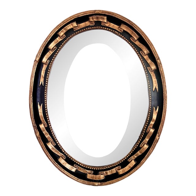 Friedman Brothers Traditional Gold & Black Regency Ebonised Oval Wall Mirror, Decorative Arts Inc For Sale