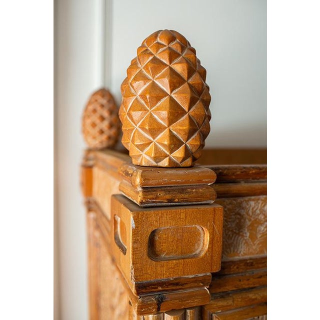 Tan 1970's Rattan Etched Wood Safari Armoire Wardrobe Storage Cabinet For Sale - Image 8 of 14