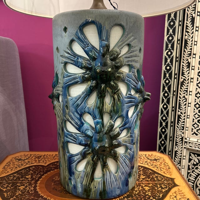 Mid-Century Modern 1960s Mid - Century Modern Ceramic Openwork Lamp With Top and Bottom Light Sources For Sale - Image 3 of 10