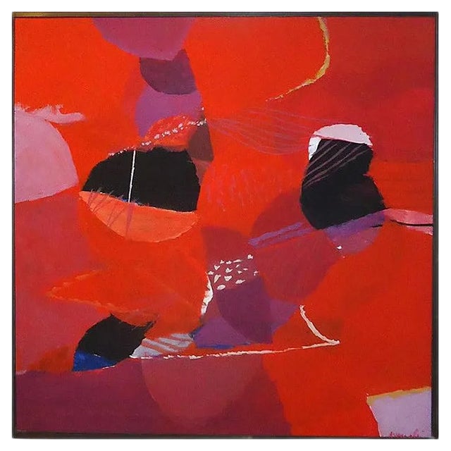 Red Composition - Oil on Canvas by Marcello Avenali - 1970s 1970s For Sale
