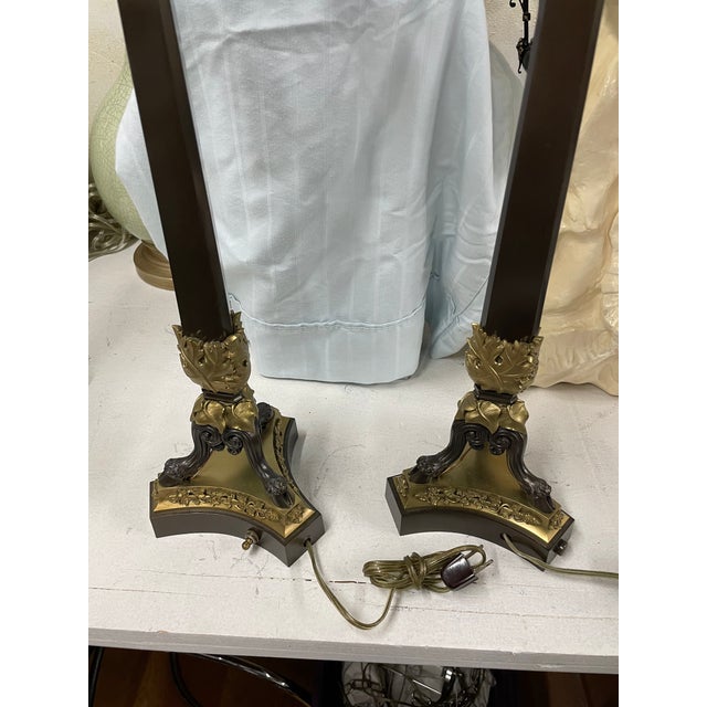 Pair of French Empire Revival Candelabra Lamps Bronze For Sale - Image 14 of 17