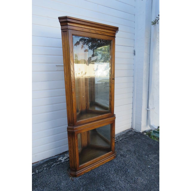 Traditional Tall Oak Corner Display China Cabinet Cupboard by Gordon's For Sale - Image 3 of 12