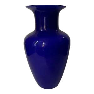 Vintage Large Blue Murano Opaline Hand Blown Glass Vase by Vetreria Vistosi, Italy