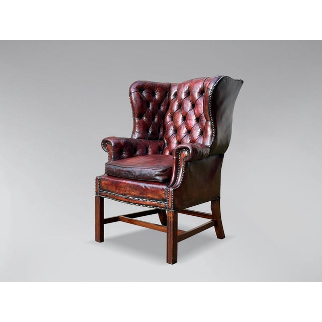Animal Skin Antique Burgundy Brown Leather Wing Chair, 1880 For Sale - Image 7 of 7