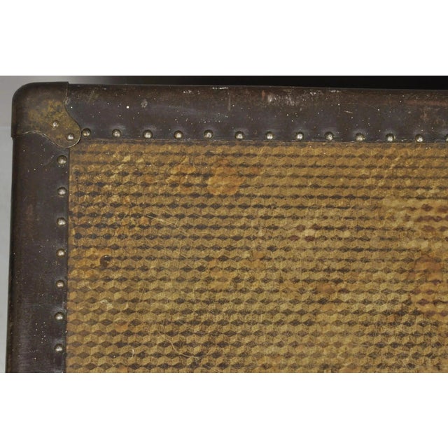 Antique Belber Traveling Goods Brown Monogram Print Hard Case Steamer Trunk For Sale - Image 4 of 12