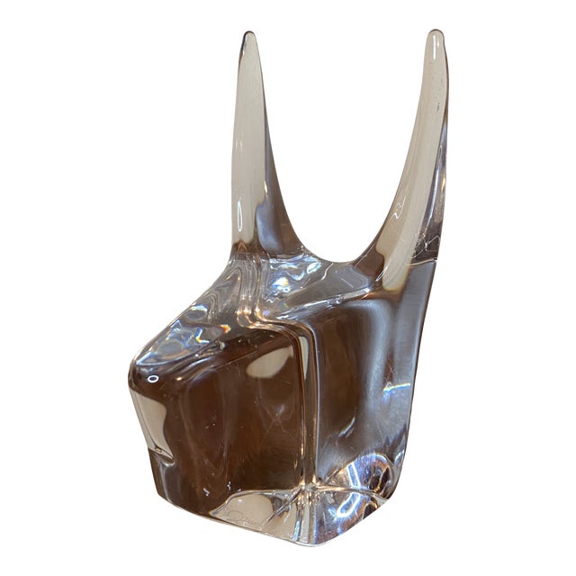 Vintage Daum France Signed Crystal Figurine Doberman Bull Head Paperweight For Sale