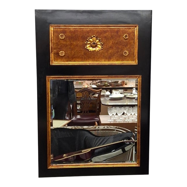 Late 20th Century Biedermeier Style Partial Gilt and Ebonized Wood Trumeau Mirror For Sale