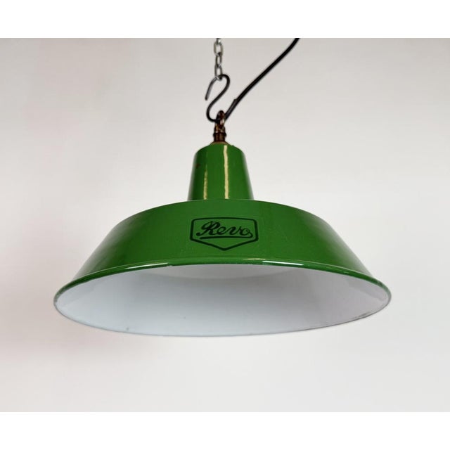 Green Industrial Green Enamel Factory Pendant Lamp from Revo, 1950s For Sale - Image 8 of 17