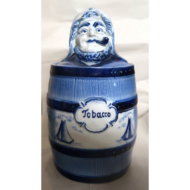 Delft Vintage Porcelain Tobacco Box With Uncommon Figural Lid For Sale In Miami - Image 6 of 11