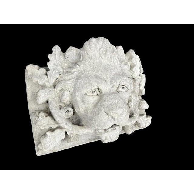Cast Stone Lion Head Fountain Mask with Oak Leaves and Acorns For Sale - Image 3 of 16