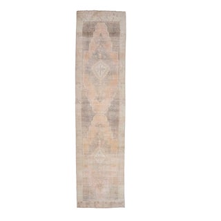 1970s Vintage Handmade Wool Cotton Turkish Beige Runner Rug For Sale