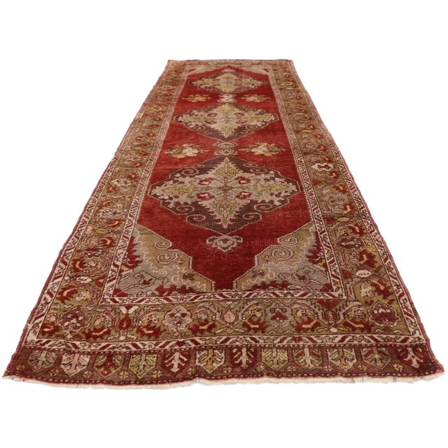 Mid-Century Modern Mid 20th Century Vintage Turkish Oushak Hallway Runner 03'07 X 11'00 For Sale - Image 3 of 10