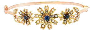 Late 19th Century Victorian Seed Pearl and Sapphire Floral Design Hinged Bracelet