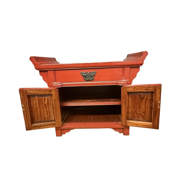 Vintage Chinese Red Lacquered Altar-Form Small Chest For Sale In New York - Image 6 of 10
