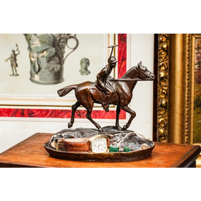 Antique Austrian Bronze Horse Polo Player Statue Sculpture Catchall Equestrian Desk Jewelry Dresser Home Decor For Sale - Image 15 of 17