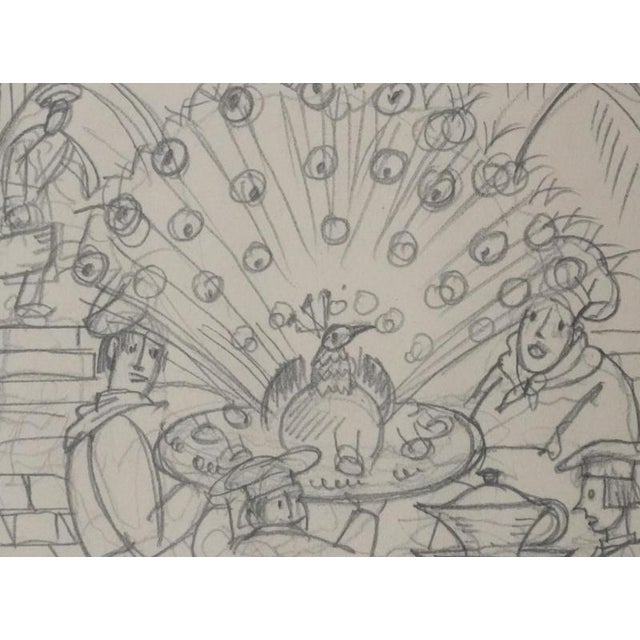 Jean-Emile Laboureur, Peacock, 1937, Pencil on Paper For Sale - Image 3 of 7