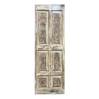 Vintage Floral Carved Wooden Barn Door For Sale