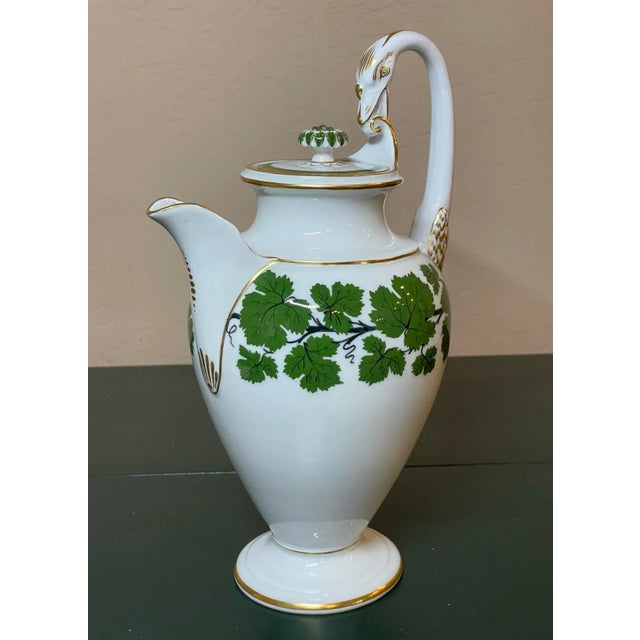 Meissen Porcelain Gilt Green Ivy Leaf Vine Swan Neck Handle Coffee Pot For Sale - Image 11 of 12