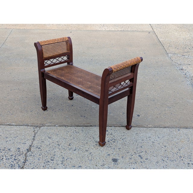 Traditional 1970s Empire Style Solidwood and Cane Bench For Sale - Image 3 of 7