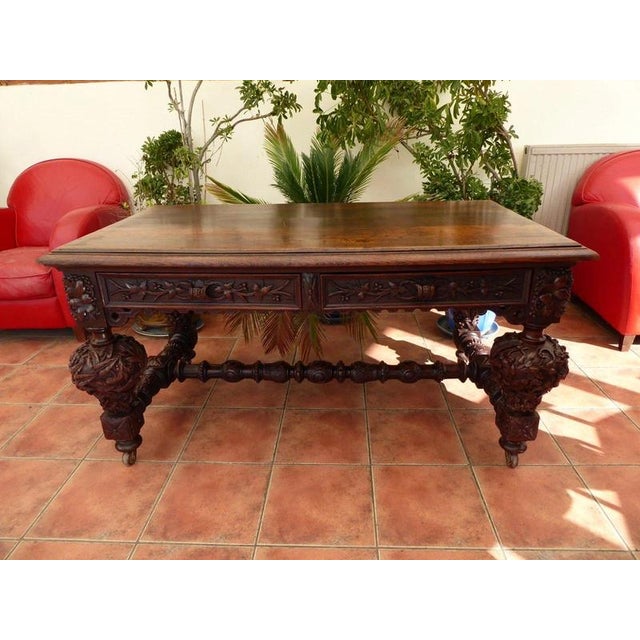 18th Century Carved Georgian Country Oak Library Table, 1780 For Sale - Image 3 of 14