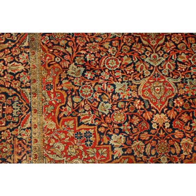 Rug & Kilim Antique Kashan Red Orange-Gold and Blue Silk Persian Floral Rug For Sale - Image 4 of 8
