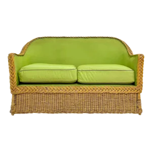 Green Upholstered Rattan Loveseat