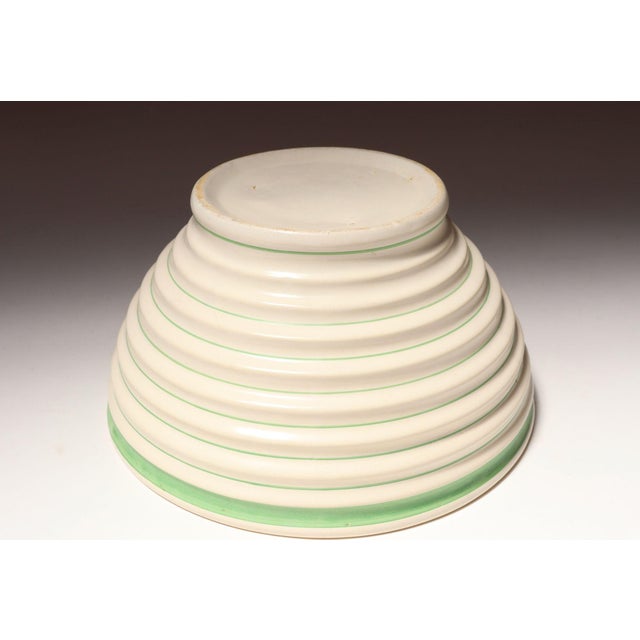 1940s Vintage Stoneware Beehive Cream and Green Striped Yellow Ware Mixing / Salad Bowl For Sale - Image 5 of 15