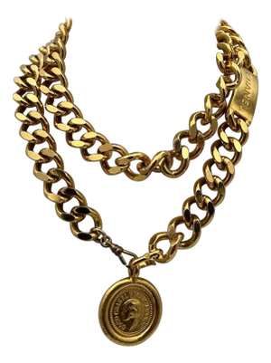Chanel Gold Toned Necklace/belt Coin Pendant 1990