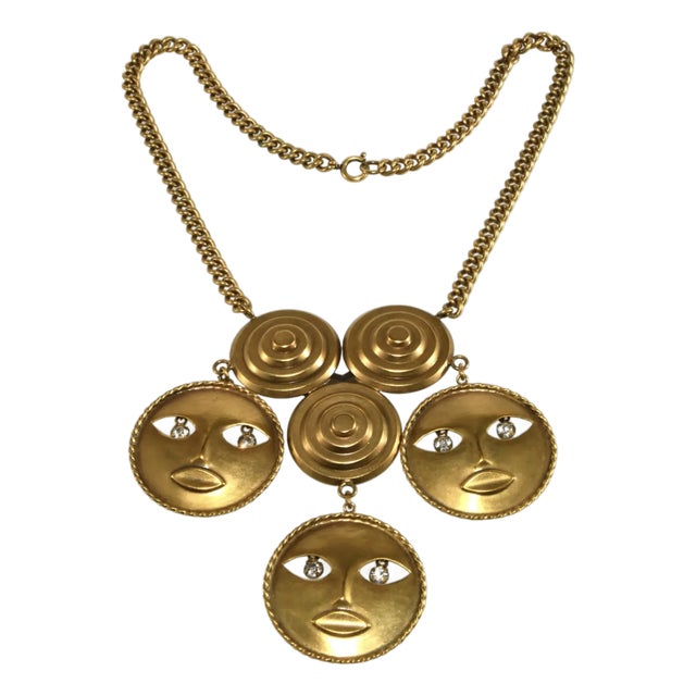 Joseff of Hollywood Moon God Gold-Plated Necklace With Rhinestone Eyes For Sale