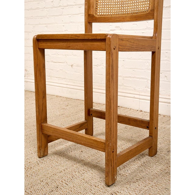 Mid 20th Century Oak Vintage Rattan Counter Height Chair For Sale - Image 5 of 7