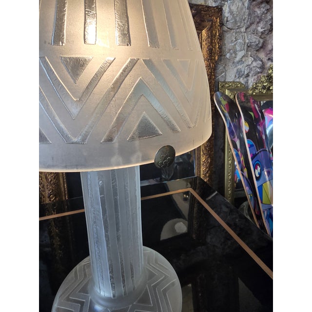 1930s French Art Deco Mushroom Lamp in Frosted Glass from Daum, 1930 For Sale - Image 5 of 14