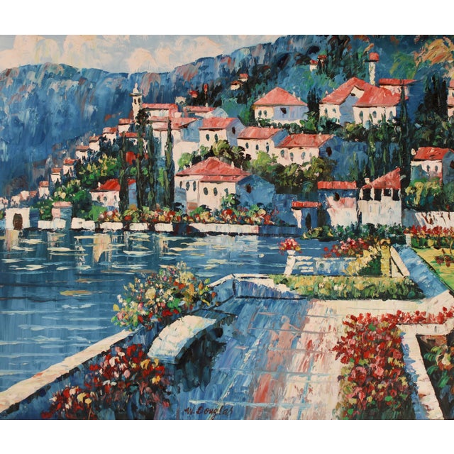 Textile Mid Century Mediterranean Seascape Original Oil Painting For Sale - Image 7 of 13