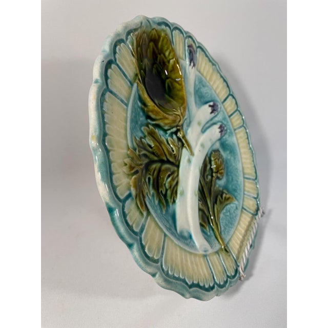 Ceramic 1890s Antique French Salins Majolica Asparagus Plate For Sale - Image 7 of 14