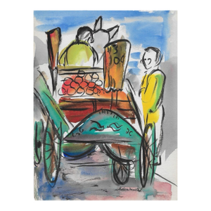 1930s Helen Malta Vegetable Cart Watercolor