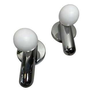 Vintage Wall Lamps in Chrome and Opaline, 1960s, Set of 2 For Sale