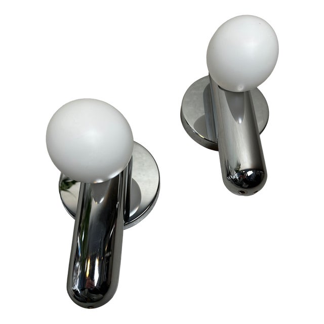 Vintage Wall Lamps in Chrome and Opaline, 1960s, Set of 2 For Sale