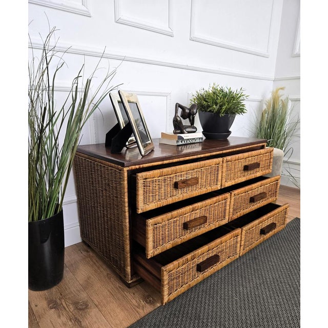 1960s Vintage Italian Bamboo and Rattan Bohemian Chest of Drawers, 1960s For Sale - Image 5 of 9