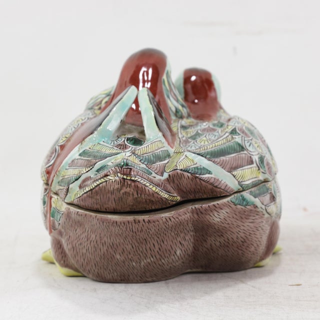 Mid 20th Century Vintage Chinese Famille Verte Porcelain Pair of Mandarin Ducks Covered Bowl For Sale - Image 5 of 12