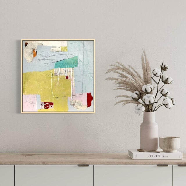 2020s Christiane Corcelle "Blond, Blanc, Bleu" Mixed Media on Board, Framed Abstract Collage Painting in Yellow and Pale Blue, 2022 For Sale - Image 5 of 6