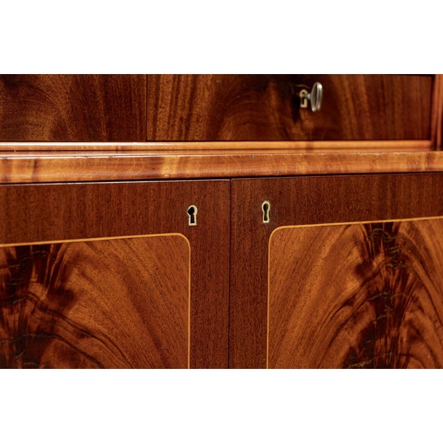 Scandinavian Modern Figured Mahogany Secretary Bookcase Cabinet 1960s For Sale - Image 15 of 17