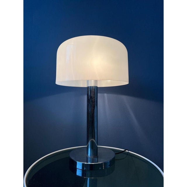 Space Age Chrome Table Lamp with White Acrylic Glass Mushroom Shade For Sale - Image 4 of 11