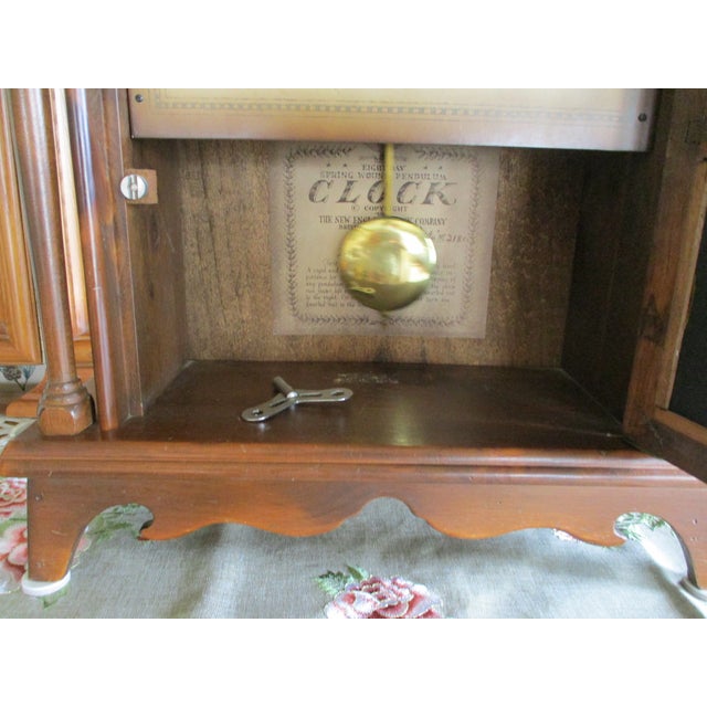 Art Nouveau Lg Vintage Mantle New England Clock Pillar and Scroll Westminster Chimes Clock German Movement 8 Day Wind For Sale - Image 3 of 18