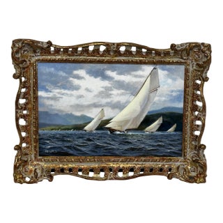 Oil Painting Seascape Regatta Yacht Race 1894 Britannia & Vigilante With Valkyrie II & Satanita on Clyde Stephen J Renard, Framed For Sale