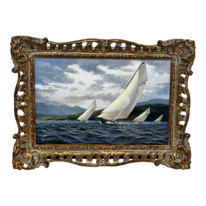 Oil Painting Seascape Regatta Yacht Race 1894 Britannia & Vigilante With Valkyrie II & Satanita on Clyde Stephen J Renard, Framed