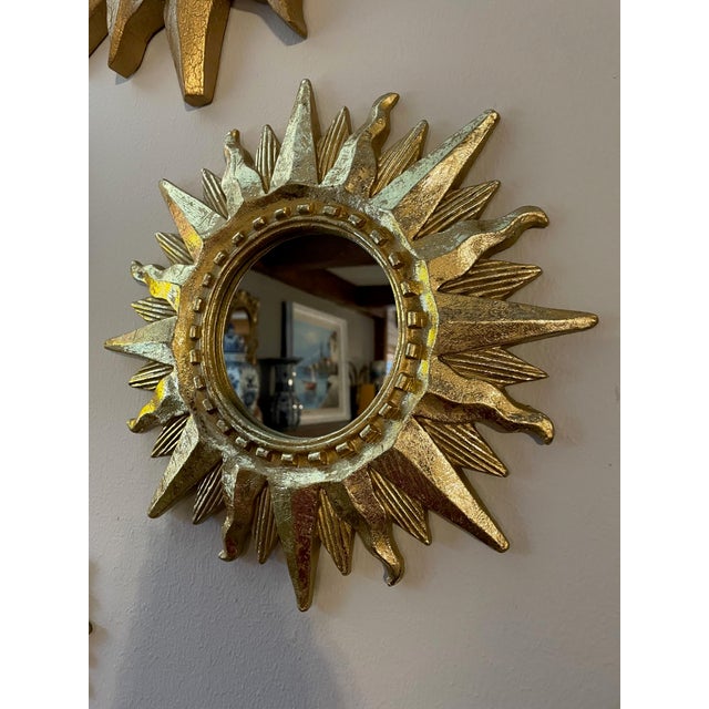 Vintage Mid 20th Century Bright Gold Sunburst Mirror For Sale - Image 9 of 12