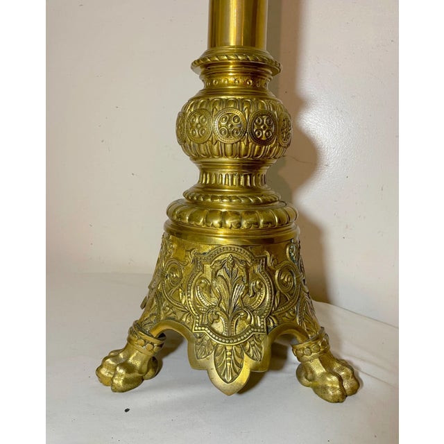 Metal Huge Antique 1800's Ornate Bronze Religious Candle Holder Electric Floor Lamp For Sale - Image 7 of 17